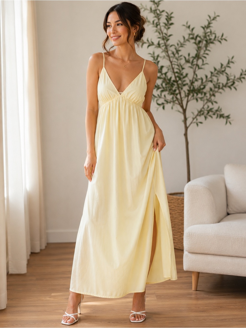 Yellow Spaghetti Strap Maxi Dress – Size S/M – Soft & Flowy